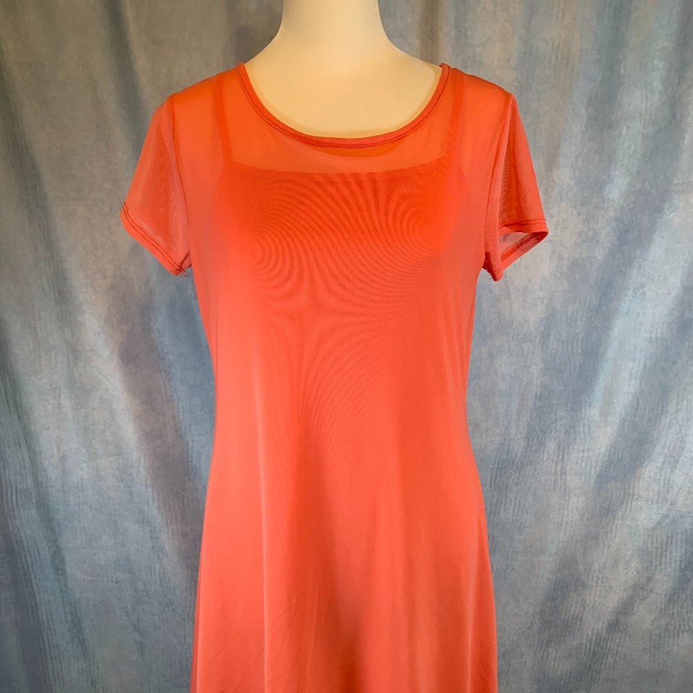 SHEER PINK KNEE LENGTH LINED DRESS SIZE SMALL